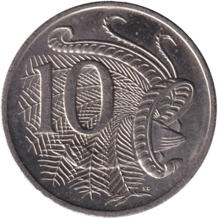 Монета 10 центов. 2012 год, Австралия. Лирохвост. Монета 10 центов. 2012 год, Австралия. Лирохвост.