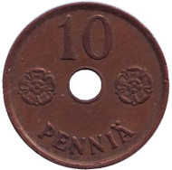 Монета 10 пенни. 1941 год, Финляндия. Монета 10 пенни. 1941 год, Финляндия.