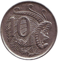 Монета 10 центов. 1988 год, Австралия. Лирохвост. Монета 10 центов. 1988 год, Австралия. Лирохвост.