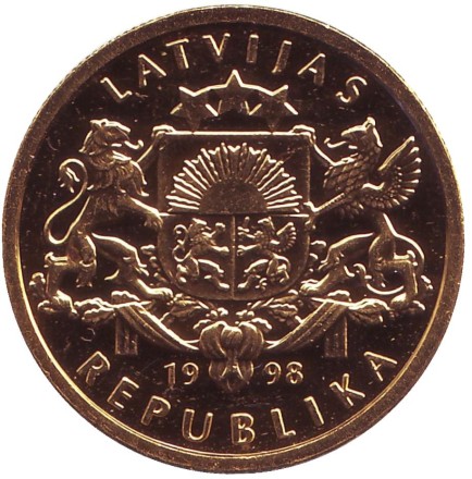 Монета 100 латов. 1998 год, Латвия. Развитие.