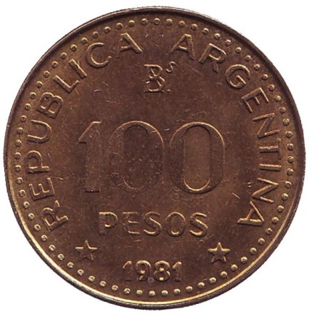 Монета 100 песо. 1981 год, Аргентина. Генерал Хосе де Сан-Мартин.