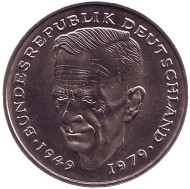 Монета 2 марки. 1979 год (F), ФРГ. Курт Шумахер. Монета 2 марки. 1979 год (F), ФРГ. Курт Шумахер.