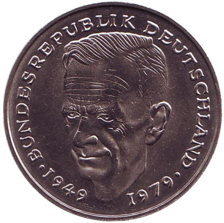 Монета 2 марки. 1979 год (F), ФРГ. UNC. Курт Шумахер.