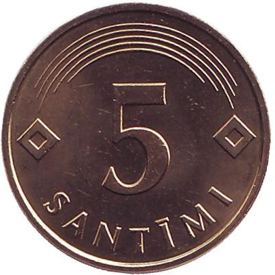  Монета 5 сантимов. 1992 год, Латвия. UNC.
