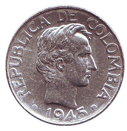 Монета 10 сентаво. 1945 год, Колумбия. Монета 10 сентаво. 1945 год, Колумбия.