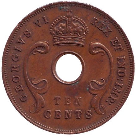 Монета 10 центов. 1945 год, Восточная Африка.