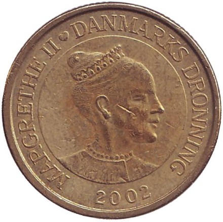 Монета 20 крон. 2002 год, Дания. Монета 20 крон. 2002 год, Дания.