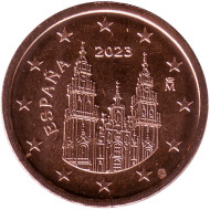 Монета 2 цента. 2023 год, Испания. Монета 2 цента. 2023 год, Испания.