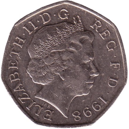 Монета 50 пенсов. 1998 год, Великобритания. 50 лет национальной службе здравоохранения. Монета 50 пенсов. 1998 год, Великобритания. 50 лет национальной службе здравоохранения.