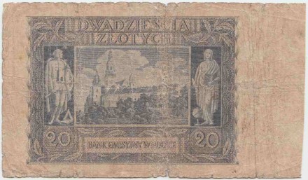 Банкнота 20 злотых. 1940 год, Польша. P-95(1).