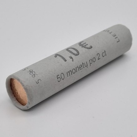 Монета 2 цента. 2015 год, Литва. Ролл (50 монет).