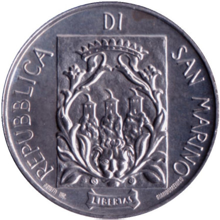 Монета 10 лир. 1988 год, Сан-Марино. Фортификация. Театральный бастион.