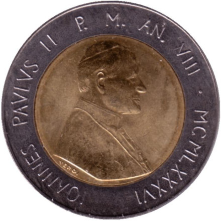 Монета 500 лир. 1986 год, Ватикан. Иисус и Мария.