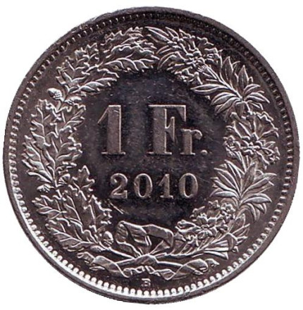 Монета 1 франк. 2010 (В) год, Швейцария. Гельвеция.