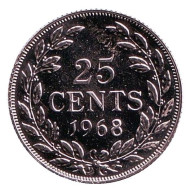 Монета 25 центов. 1968 год, Либерия. Proof. Монета 25 центов. 1968 год, Либерия. Proof.