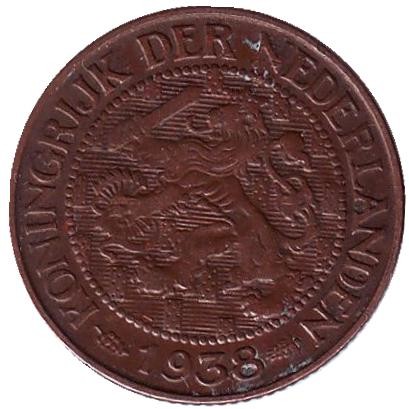 Монета 1 цент. 1938 год, Нидерланды. Монета 1 цент. 1938 год, Нидерланды.