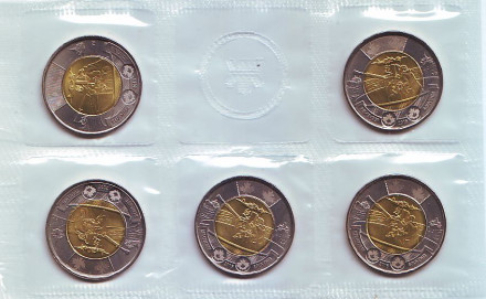 75 лет Битве за Атлантику. Банковский набор из 5 монет в запайке. 2 доллара. 2016 год, Канада.