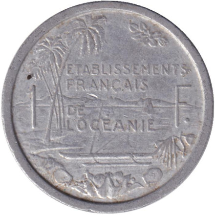 Монета 1 франк. 1949 год, Французская Океания. Монета 1 франк. 1949 год, Французская Океания.
