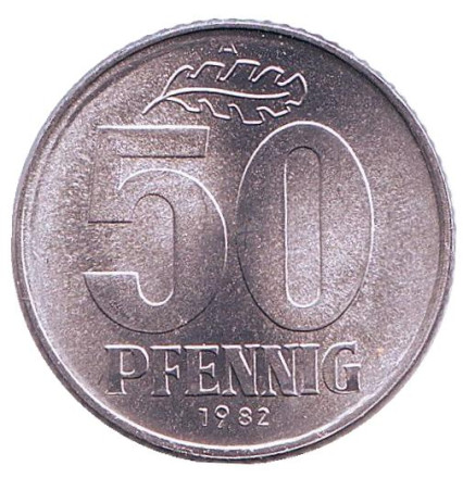 Монета 50 пфеннигов. 1982 год, ГДР. UNC.