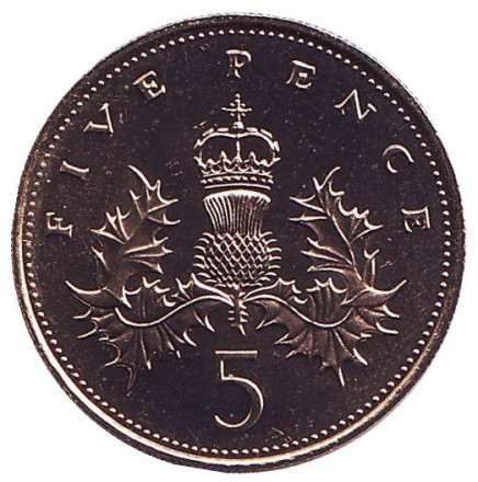 Монета 5 пенсов. 1984 год, Великобритания. BU.