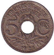 Монета 5 сантимов. 1925 год, Франция. Монета 5 сантимов. 1925 год, Франция.