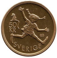Монета 50 крон. 2002 год, Швеция. Астрид Линдгрен. Монета 50 крон. 2002 год, Швеция. Астрид Линдгрен.
