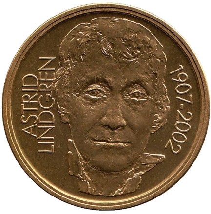 Монета 50 крон. 2002 год, Швеция. Астрид Линдгрен. Монета 50 крон. 2002 год, Швеция. Астрид Линдгрен.