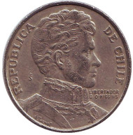 Монета 1 песо. 1976 год, Чили. Бернардо О’Хиггинс. Монета 1 песо. 1976 год, Чили. Бернардо О’Хиггинс.