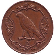 Монета 2 пенса. 1986 год, Остров Мэн. Сокол.