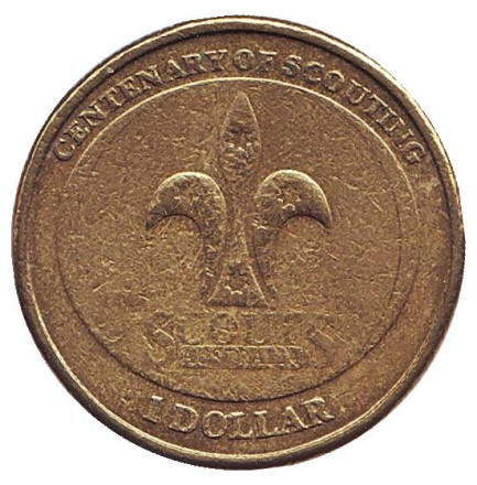 Монета 1 доллар. 2008 год, Австралия. Из обращения. 100 лет скаутскому движению Австралии.