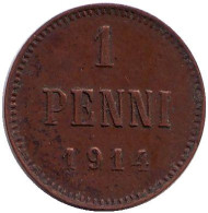 Монета 1 пенни. 1914 год, Финляндия в составе Российской Империи. Монета 1 пенни. 1914 год, Финляндия в составе Российской Империи.