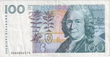 Банкнота 100 крон. 1986 год, Швеция. Карл Линней.