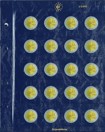 Лист для 20 монет номиналом 2 евро. Формат "VISTA", пр-во Leuchtturm. Лист для 20 монет номиналом 2 евро. Формат "VISTA", пр-во Leuchtturm.