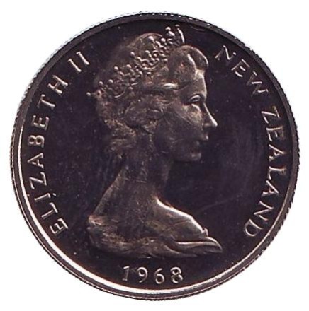Монета 5 центов. 1968 год, Новая Зеландия. BU. Гаттерия. Монета 5 центов. 1968 год, Новая Зеландия. BU. Гаттерия.