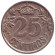 Монета 25 сентимо. 1925 год, Испания. Парусник.