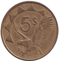 Монета 5 долларов. 1993 год, Намибия. Орлан-белохвост.