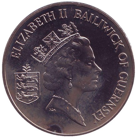 Монета 2 фунта. 1994 год, Гернси. 50 лет высадке в Нормандии. Монета 2 фунта. 1994 год, Гернси. 50 лет высадке в Нормандии.