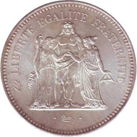 Монета 50 франков. 1975 год, Франция. Геркулес и музы. Монета 50 франков. 1975 год, Франция. Геркулес и музы.