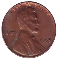 Монета 1 цент. 1965 год (P), США. Линкольн. Монета 1 цент. 1965 год (P), США. Линкольн.