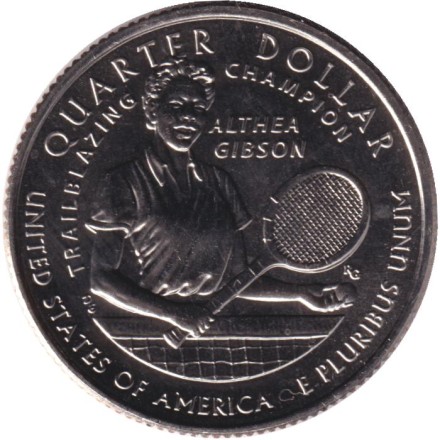 Монета 25 центов. 2025 год (S), США. Алтея Гибсон. Серия "Американские женщины". Монета 25 центов. 2025 год (S), США. Алтея Гибсон. Серия "Американские женщины".