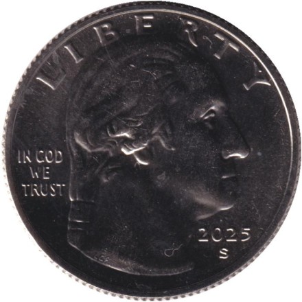 Монета 25 центов. 2025 год (S), США. Алтея Гибсон. Серия "Американские женщины". Монета 25 центов. 2025 год (S), США. Алтея Гибсон. Серия "Американские женщины".