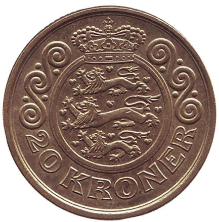 Монета 20 крон. 1998 год, Дания.