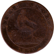 Монета 5 сентимо. 1870 год, Испания. Монета 5 сентимо. 1870 год, Испания.