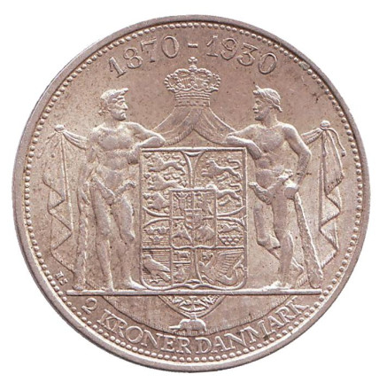 Монета 2 кроны. 1930 год, Дания. 60 лет со дня рождения Короля Кристиана X.