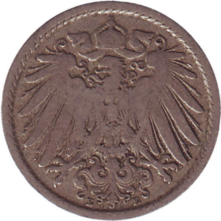Монета 5 пфеннигов. 1900 год (Е), Германская империя.