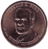 38-й президент США. Джеральд Форд. Монетный двор P. 1 доллар, 2016 год, США. 38-й президент США. Джеральд Форд. Монетный двор P. 1 доллар, 2016 год, США.