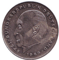 Монета 2 марки. 1985 год (D), ФРГ. Конрад Аденауэр.