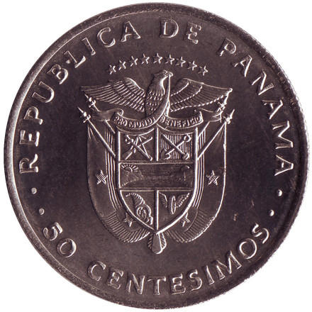 Монета 50 сентесимо. 1976 год, Панама. Фернандо Лессепс.