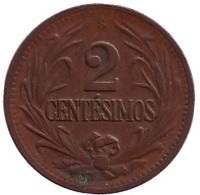 Монета 2 сентесимо. 1948 год, Уругвай.