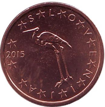 Монета 1 цент. 2015 год, Словения. Белый журавль.
